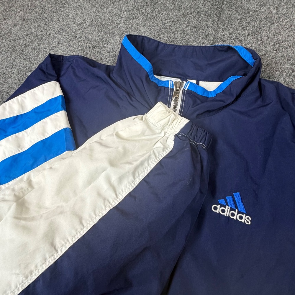 Vintage Adidas Windbreaker Jacket Navy White Colorblock Full Zip Mens Medium